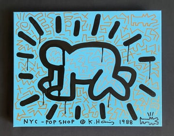 Keith Haring 88 American 1958-90 Painting on Canvas NYC POP SHOP Souvenir