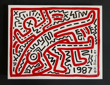 Keith Haring 87 American 1958-90 Painting on Canvas NYC POP SHOP Souvenir