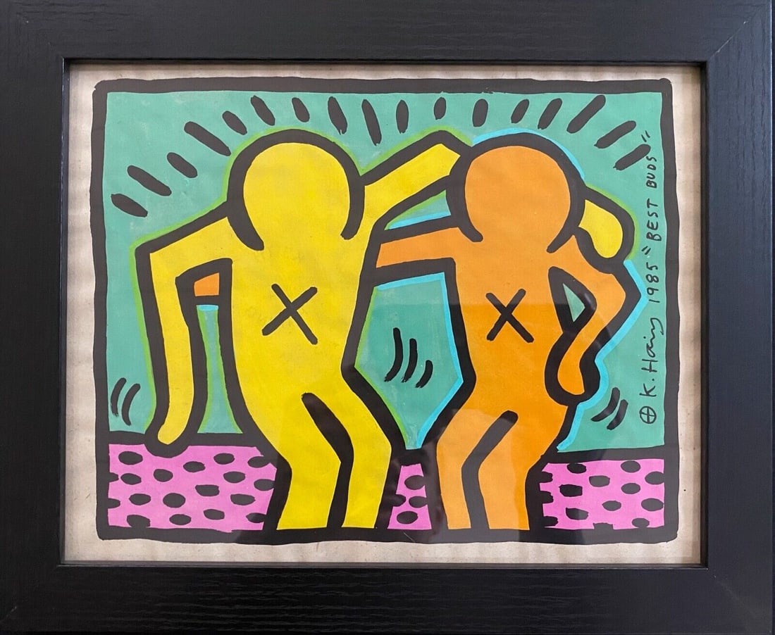 Keith Haring (Ame 1958-90) Mixed Media Painting on Paper. Pop Art Era.Pop Shop 85. (1 of 6)