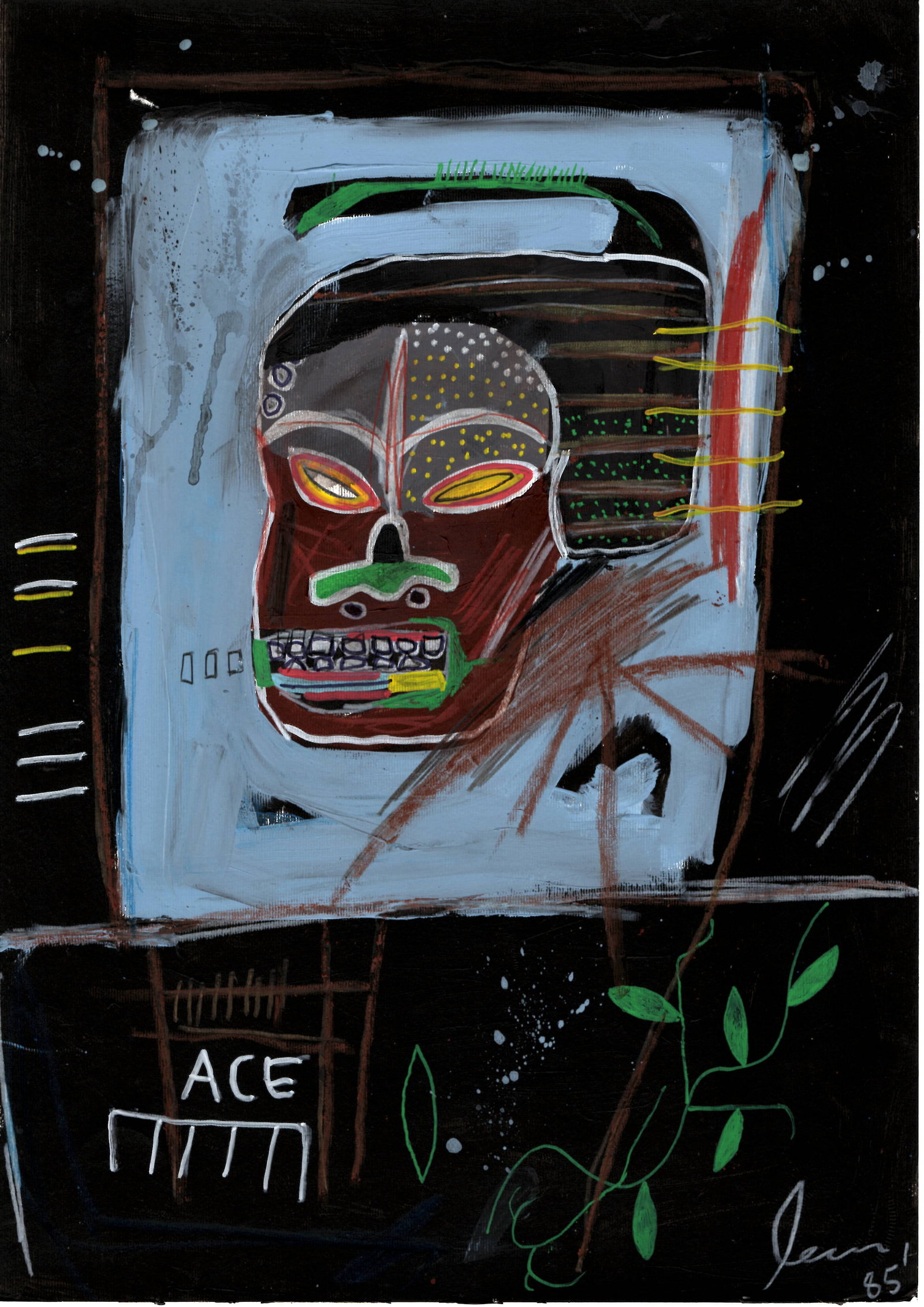 Jean Michel Basquiat Expressionism Large Painting Drawing: Jean Michel Basquiat Expressionism Large Painting Drawingon Paper. Size: 11 3/4 x 16 1/2 In. Provenance: W.N York consignor Private collection. it is being sold in the manner or style of the artist Ac