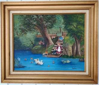 American Folk Art Painting. Oil on Canvas Signed