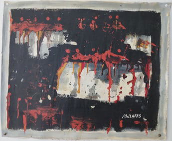 Signed Millares 1961 Madrid Abstract Painting on Canvas