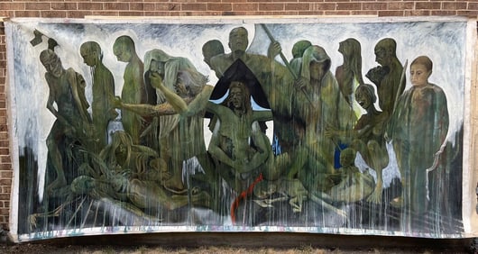 Giant Museum Oil Painting on Canvas Rare 12ft Surrealism Mystery Unsigned