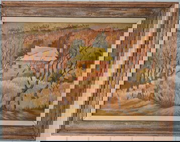 Original Oil Painting On Board Signed Impressionism American Western Barn House