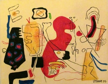 Signed Willi Baumeister Abstract Expressionism Painting On Canvas