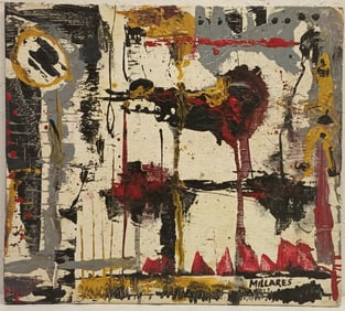 Signed Millares Painting on Wood .ARTISSIMA 2015 Italy.