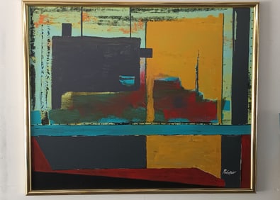 Signed Poliakoff Abstract Large Framed Painting on Canvas