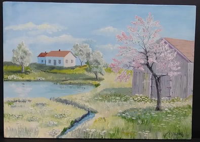 Vintage Landscape Oil- Painting on Canvas Panel. Signed