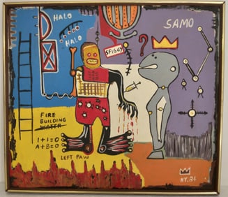 J-M B Painting NYC Halo SAMO 84 Framed.