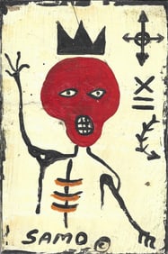 JEAN-MICHEL BASQUIAT: SKULL NY, ORIGINAL RARE ART-PAINTING SOUVENIR SUBWAY