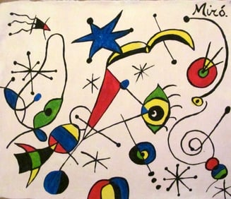 Vintage Abstract Canvas Signed Miro, Modern Art. 20th Century