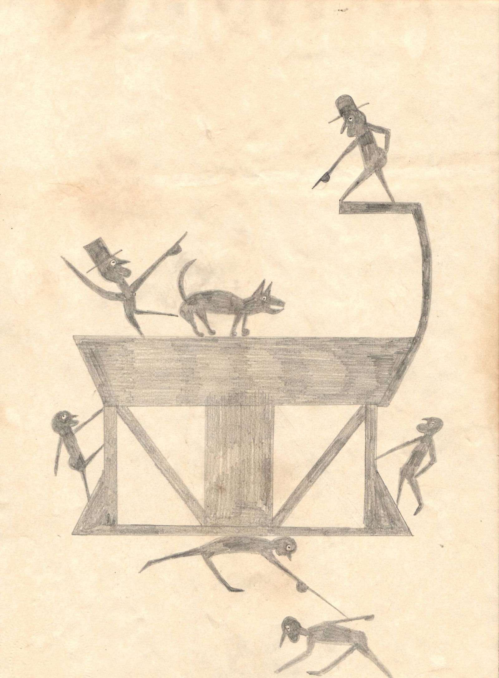 Bill Traylor Outsider Folk Art Painting on Paper: Bill Traylor Outsider Folk Art Painting on Paper.Approx Painting: 11 x 8 inches..This Lot has no established documentation. Therefore it is described in this catalog as in the manner of artist After ,