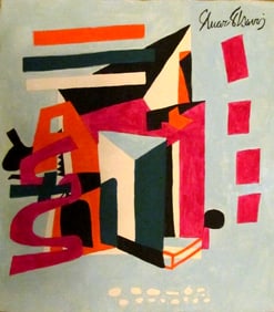 Vintage Abstract Canvas Signed Stuart Davis, Modern Art. 20th Century