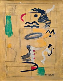Signed Evola Abstract Expressionism Painting On Canvas