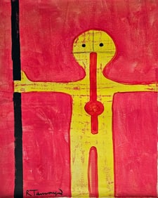 Signed Tamayo Abstract Expressionism Painting On Canvas