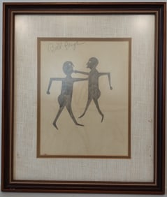 Bill Traylor Signed Outsider Folk Art Painting on Paper - African American Art