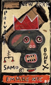 Vintage Iconic Basquiat Crown NYC 1980's Original Souvenir Oil Graffit Postcard Painting.