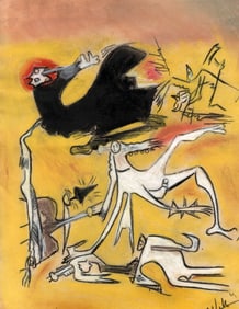WIFREDO LAM Painting Drawing Signed and Stamped