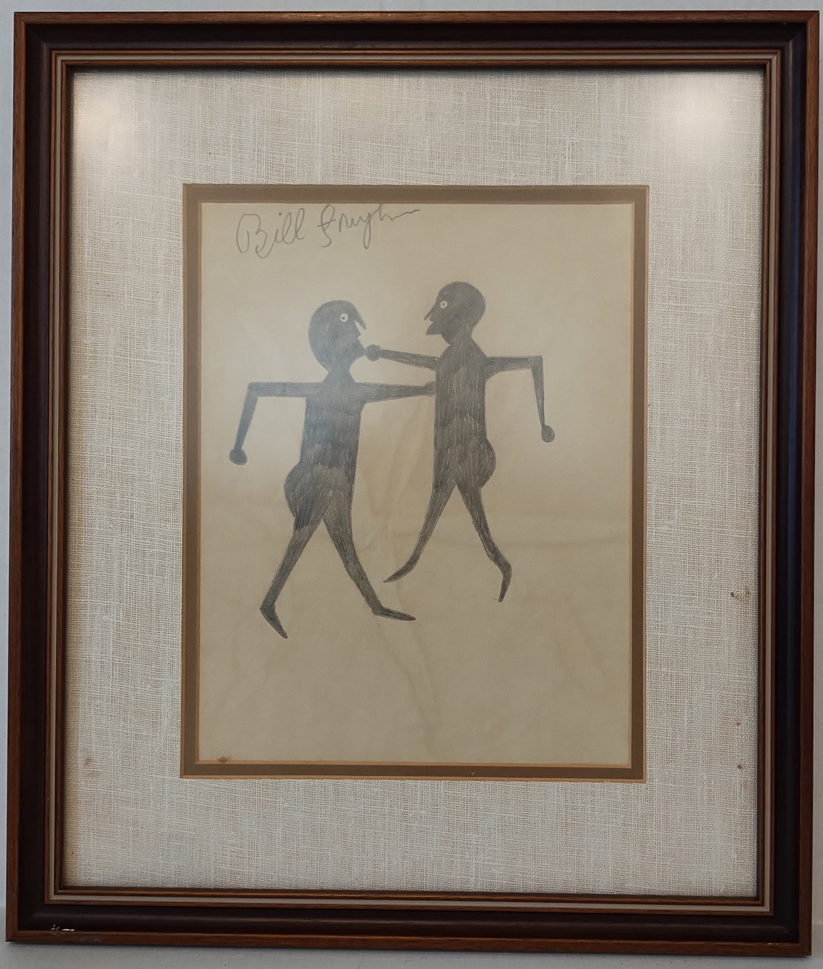 Bill Traylor Signed Outsider Folk Art Painting on Paper - African American Art: Bill Traylor Folk Art Painting on Paper Signed - Self - Taught Master - African American Art."A Couple Arguing"Graphite on PaperImage: 8 1/4 x 11 1/2Framed: 14 1/2 x 17 x 1 InchesBill Traylor was an A