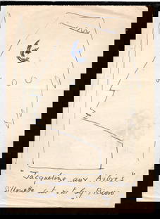 1962 Pablo Picasso's Ink on Paper Painting Drawing.Silhouette Cutout of Jacqueline at the Arbres.: Pablo Picasso's Ink on Paper Painting Drawing.Silhouette Cutout of Jacqueline at the Arbres on August 17th, 1962.Please see photo for condition. Pablo Ruiz Picasso: 25 October 1881 – 8 April 1973, w
