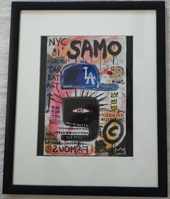 Signed Jean-Michel Basquiat Drawing Painting -SAMO-Famous 81- Framed
