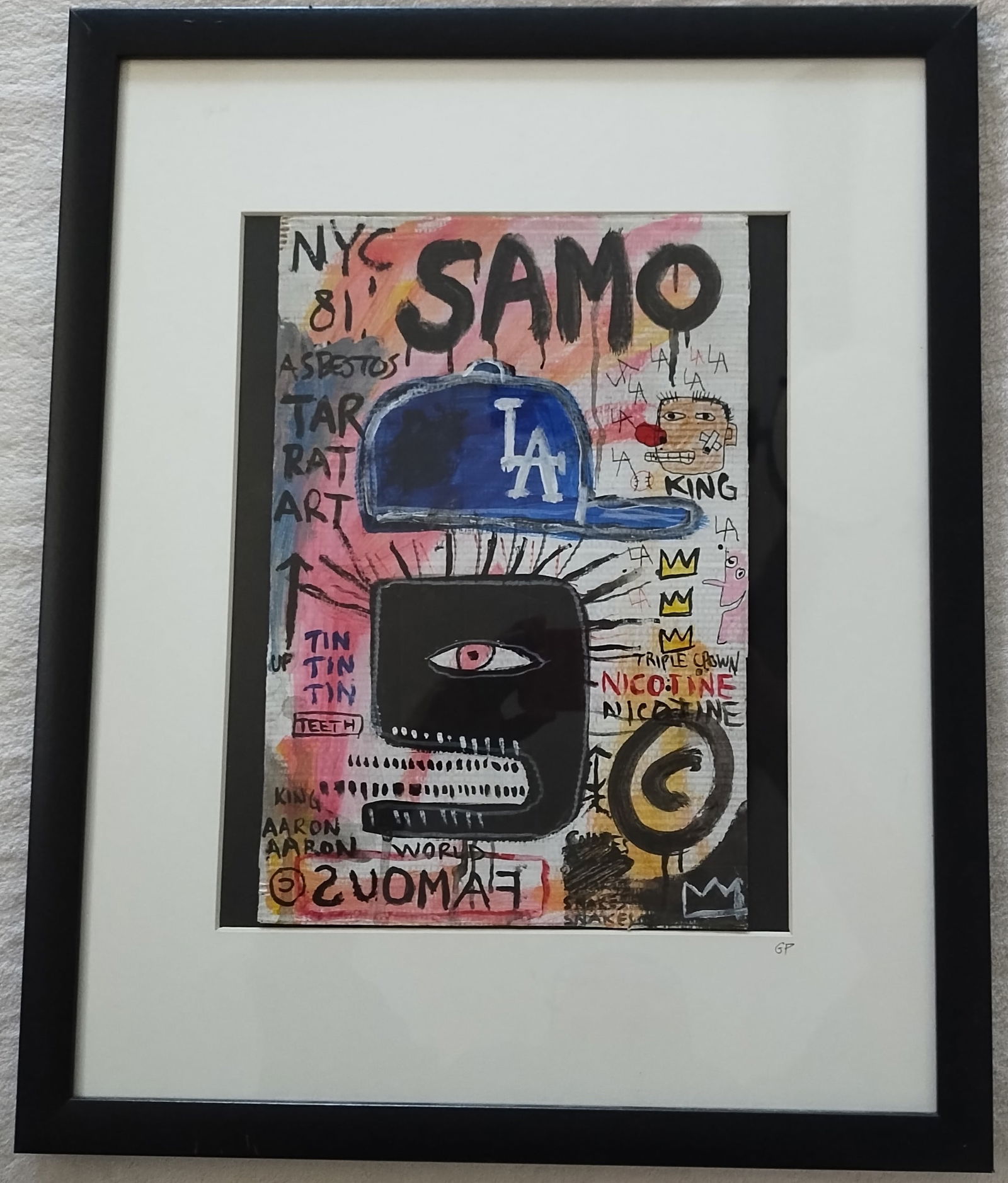 Signed Jean-Michel Basquiat Drawing Painting -SAMO-Famous 81- Framed (1 of 4)
