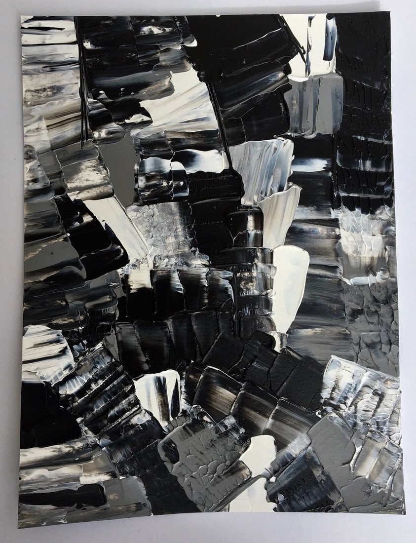 Original Black & White Abstract Texture Painting Signed (1 of 2)