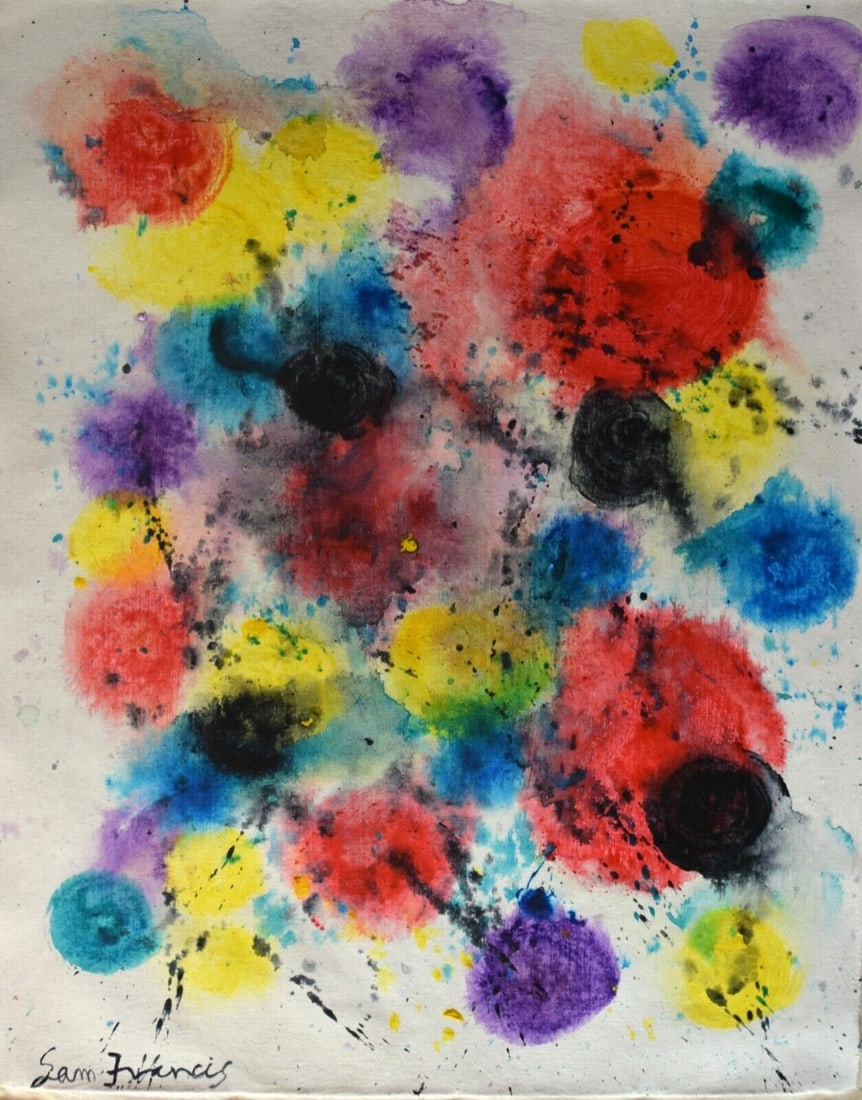 Vintage Abstract Painting on Canvas Signed - Sam Francis, Modern Old 20th, Modern Art (1 of 4)