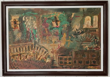 1978 Signed Painting German Post War Expressionism . Jewish: 1978 Signed Painting German Post War Expressionism . Jewish . Painting Size: 36 x 24 inches. Frame Size: 48 x 28 x 2 inches. Mixed Medium on Massonite. Wood Frame - Frame may have scratches and marks
