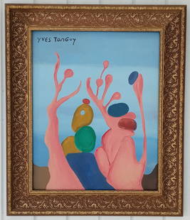 Signed Yves Tanguy Expressionism Abstract Painting: Signed Yves Tanguy Expressionism Abstract Painting - Painting Framed. Painting Size: 20 x 16 inches. Frame Size: 21 1/2 x 25 1/2 x 2 inches. . It is being sold in the manner or style of the artist aft