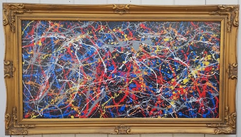 Jackson Pollock Abstract Art Painting on Cardboard (After)