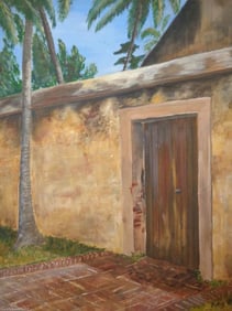 Large Mid-Century Vintage Old Country House Original Oil Painting on Masonite