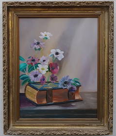 Vintage Still Life Flowers Oil Painting Artist Signed (1 of 4)