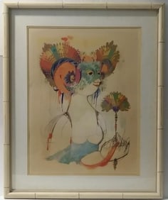 Rare Vintage 1960s Print by Bjorn Wiinblad Matted and Framed