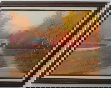 PA 87 Landscape Farm Oil Painting on Canvas Framed (1 of 4)