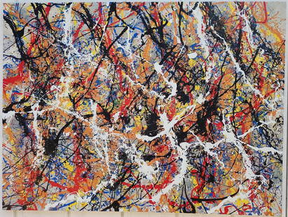 Jackson Pollock Abstract Art Painting on Canvas: Jackson Pollock Abstract Art Painting on Canvas. Approx Painting Size:: 40 x 30 x 2 inches. Painting is done in the modern abstract expressionist style for which Pollock is known. It is being sold in
