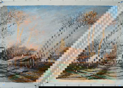 Impressionism Landscape Oil Painting: Impressionism Landscape Oil Painting .Entrance to the Village of Voisins-By Camille Pissarro Unframed Reproduction. Ship rolled an a tube- 1 1/2 white border all around. Good condition