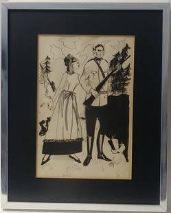 Vintage 1965 Mike Birzon Cartoon Art Ink Drawing.: Vintage 1965 Mike Birzon Cartoon Art Ink Drawing.This is an original hand painted painting Very rare to find. Nice collection art. Window Size: 8 x 12 1/2 inches. Frame Size: 14 x 18 x 1 inches - Mike