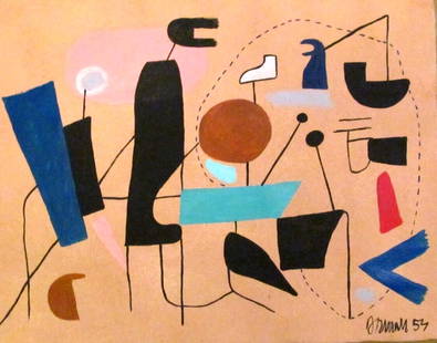 Vintage Abstract Painting Signed Willi Baumeister: Vintage Abstract Painting Signed Willi Baumeister. Size Approx: 18 x 15 Inches. Any condition statement is given as a courtesy to a client, is an opinion and should not be treated as a statement of fa