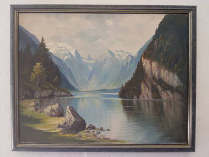 Vintage Signed Oil Painting On Canvas Canadian Rockies Plain Air.: Vintage Signed Oil Painting On Canvas Canadian Rockies Plain air. Painting..The painting has several small parts of the painting lost, look at the photo - Approx Painting Size: 30 x 23 inches - Approx