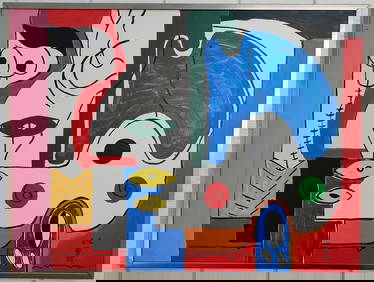 Large Abstract Painting on Cardboard Signed Le Corbusier (1 of 9)