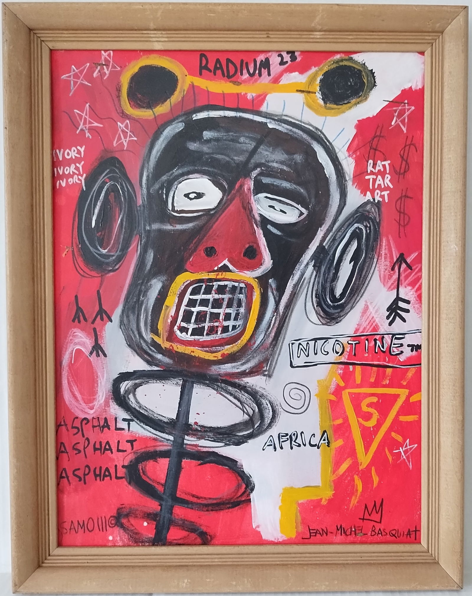 Signed Jean-Michel Basquiat Painting -SELF PORTRAIT- Framed (1 of 6)