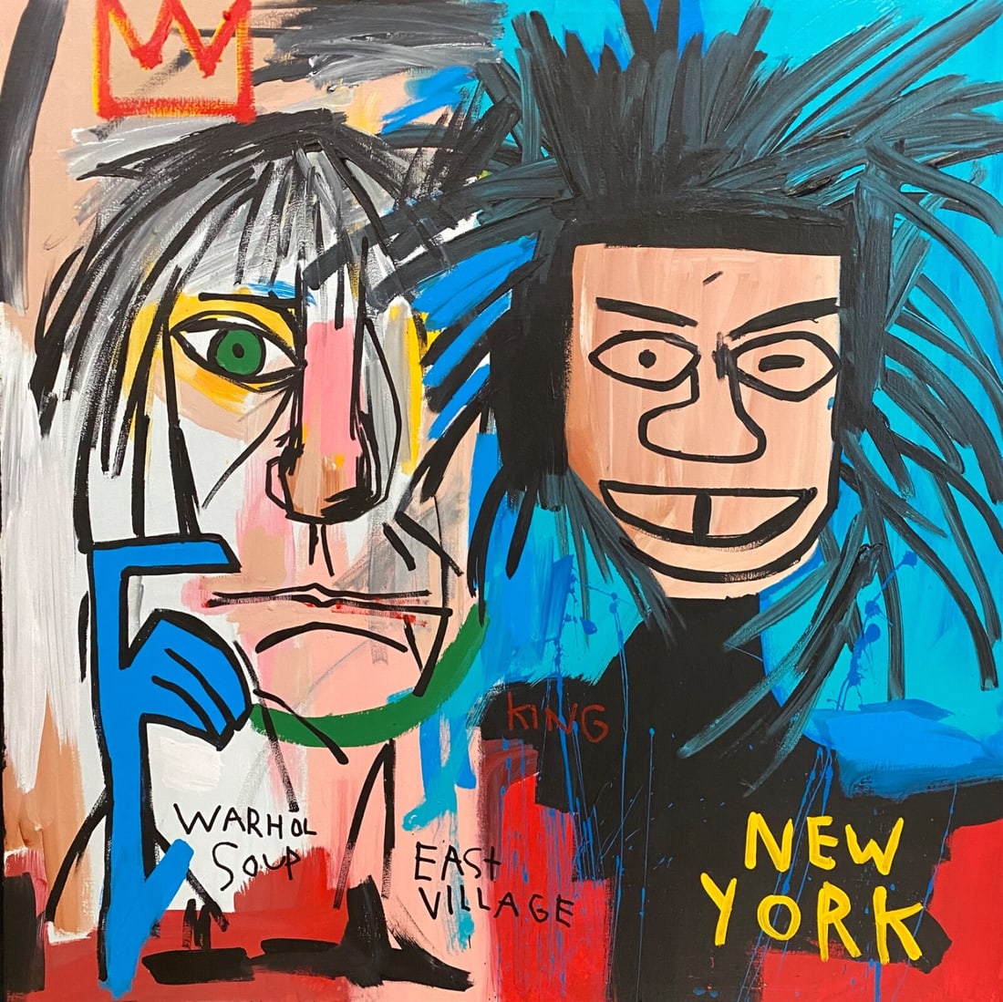 Rare Huge Vintage 1982 Fits Basquiat “Warhol” Painting 27 x 27 in (1 of 9)