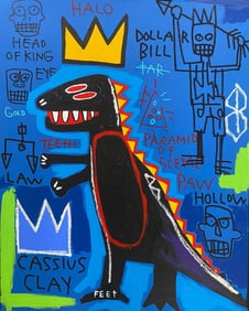 Rare Huge “T-Rex” 1982 Fits Basquiat Vintage Painting 30 x 24 in