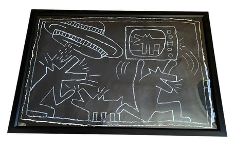 RARE Keith Haring -Art IN Transit- NYC Subway 1980’s Large Chalk drawing on Black Paper