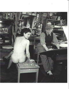 Andre Dignimont French painter with his model France 1937 Print Photography.: Andre Dignimont French painter with his model France 1937 Print Photography. Approx Size: 11 3/4 x 8 1/4 inches . Provenance: New York-Based Photography Collector & Curator - Collection Vintage and Ra