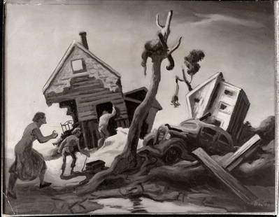 1951 Photography of Thomas Hart Benton painting 'Home Coming--Kaw Valley': 1951 Photography of Thomas Hart Benton painting 'Home Coming--Kaw Valley. 'Photo Size:9 1/4 x 7 1/4 Inches. Provenance: New York-Based Photography Collector & Curator -Collection of Rare Photographs.