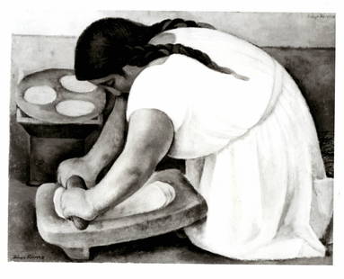 1991 Photography Woman Grinding Maize by Diego Rivera: 1991 Photography Woman Grinding Maize by Diego Rivera Photo Approx Size: 10 x 8 inches. Provenance: New York-Based Photography Collector & Curator -Collection of Rare Photographs. This is an original