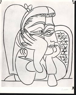 1959 Pablo Picasso Photo of Drawing: 1959 Pablo Picasso Photo of DrawingPhoto size:8 x 7 inches Provenance: New York-Based Photography Collector & Curator -Collection of Rare Photographs. Photo may have bent corners and damaged. Please l