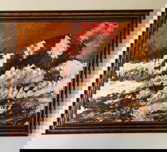 Edward Dugmore (1915–1996) Abstract Artist Oil Painting Signed: Edward Dugmore (1915–1996) Abstract Artist Oil Painting Signed Painting Size: 28 x 22 Inches.Frame Size: 32 1/2 x 26 1/2 Inches,It has wear from age, Please let the photos be your guide. See